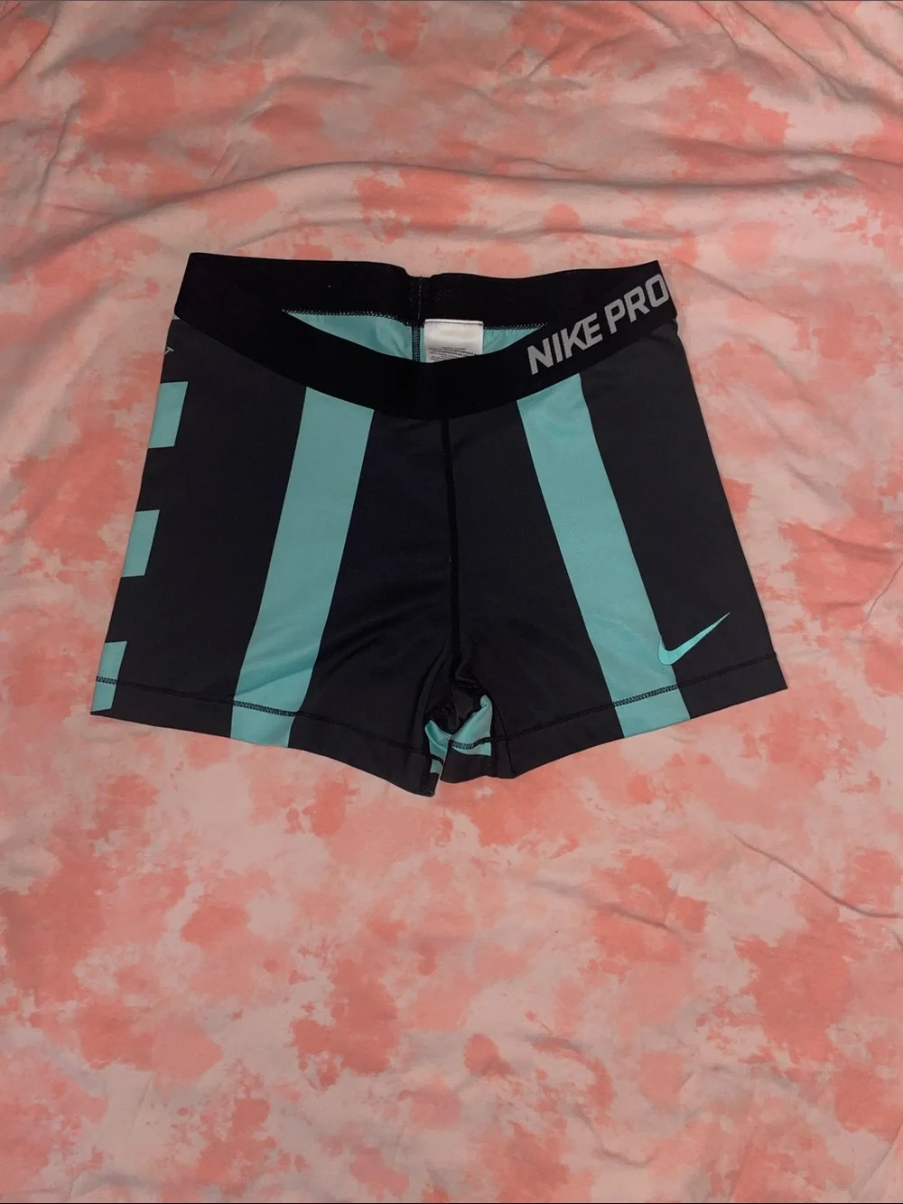 Nike Black and Teal Striped Dri-Fit Pro Compression Shorts